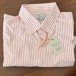 Peter Millar Men's Shirt in Pink and White Stripes